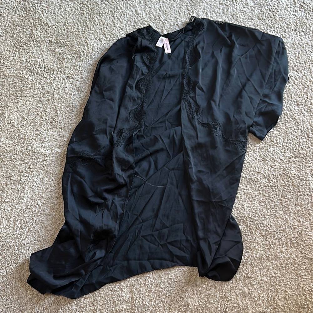 Victoria’s Secret black lace kimono silk satin robe